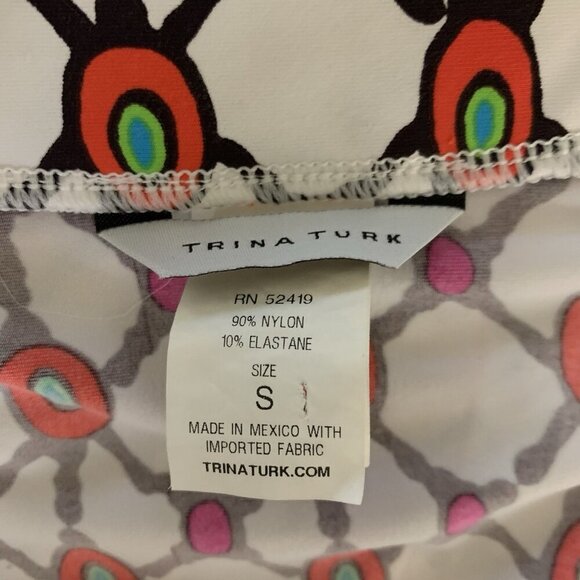 Trina Turk Geometric Print V Neck Short Sleeve Blouse Boho Retro Top Small Swim - Picture 4 of 4